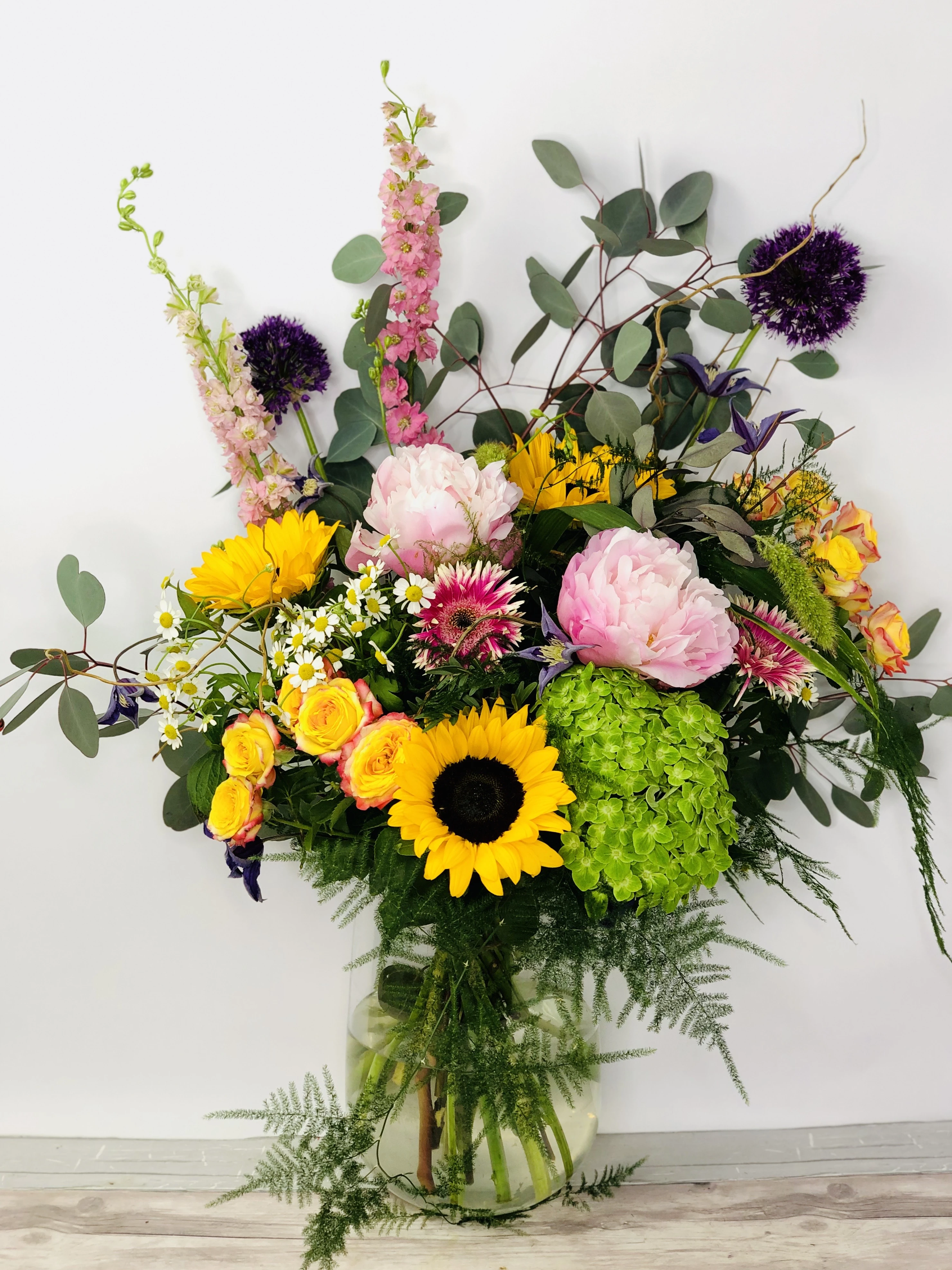 Aperol Spritz Sunflower and Peony Vase of Flowers
