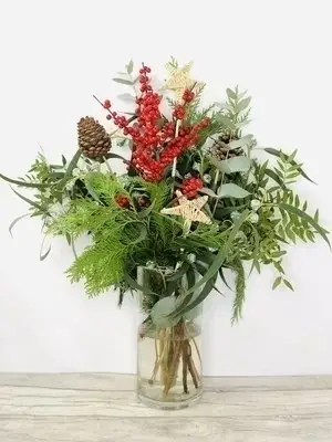Christmas Forest Foliage And Berries Vase Arrangement