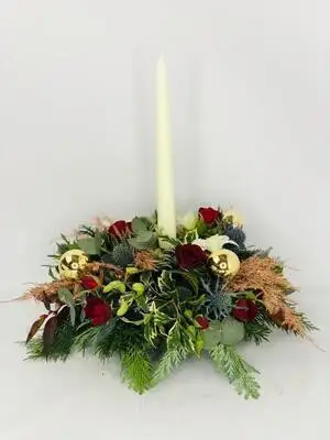 Golden Light Christmas Table Centrepiece With Candle