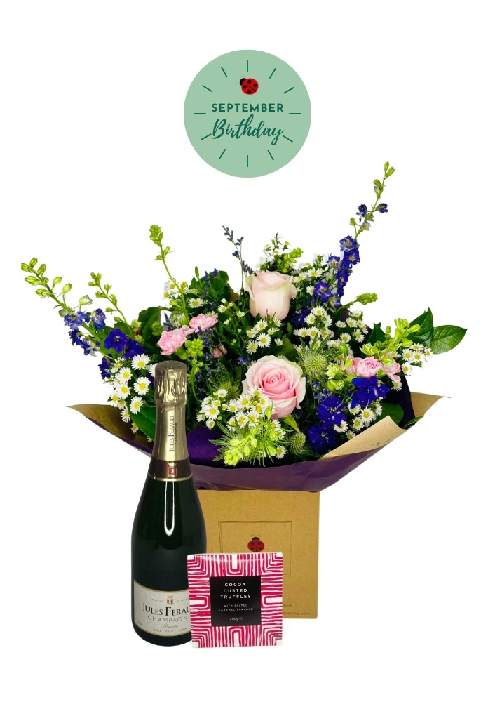 September Birthday Flowers and Fizz Gift Set